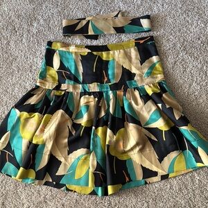 French Connection Black and Cream Leaf Print Mini Skirt